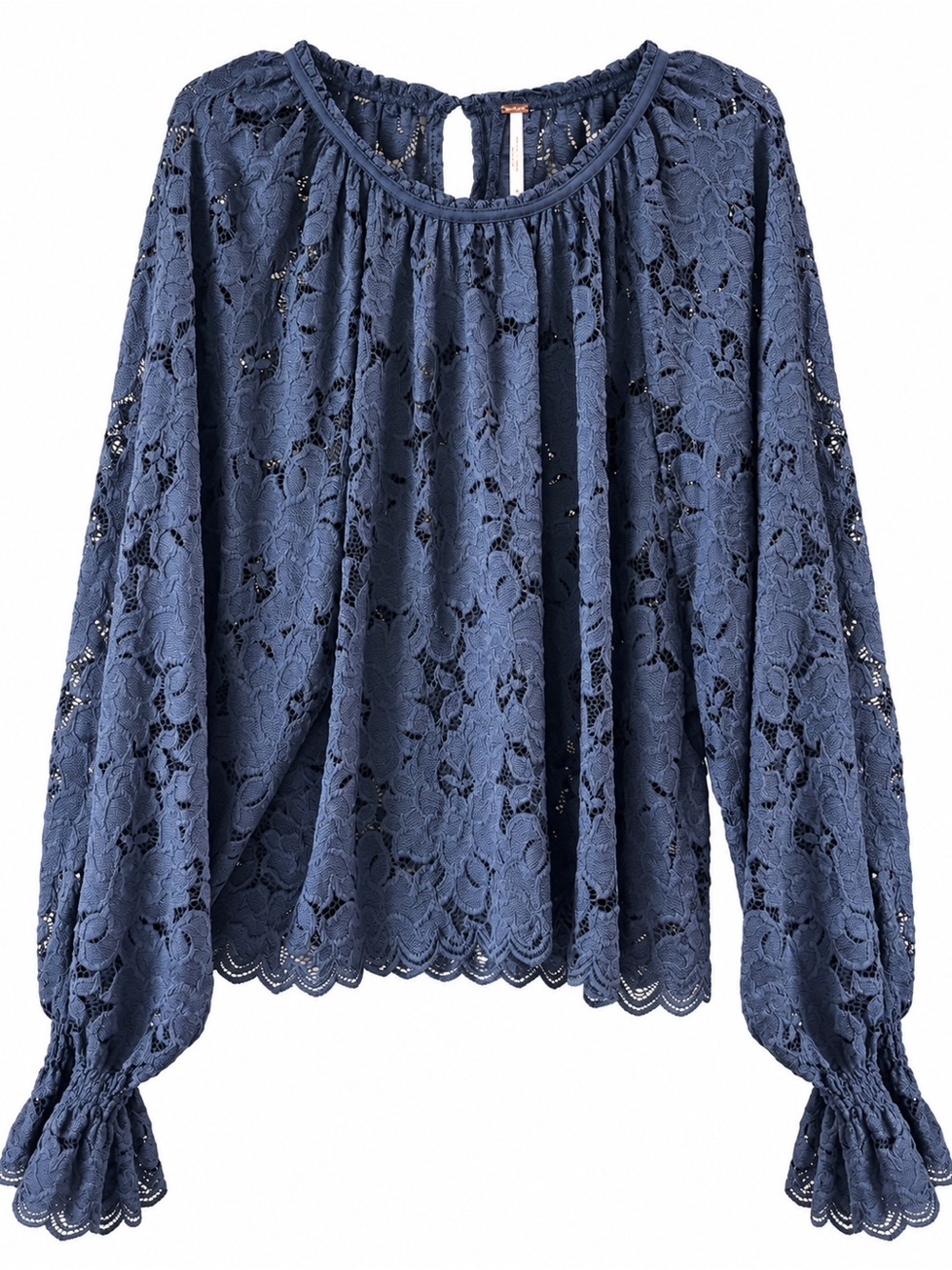 Free People Navy Floral Lace Peasant Blouse